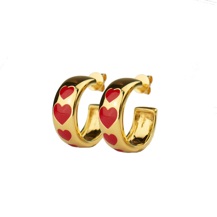 Red heart hoops Ouro no grupo Brincos / Brincos de ouro em SCANDINAVIAN JEWELRY DESIGN (E2124GPS0-OS)